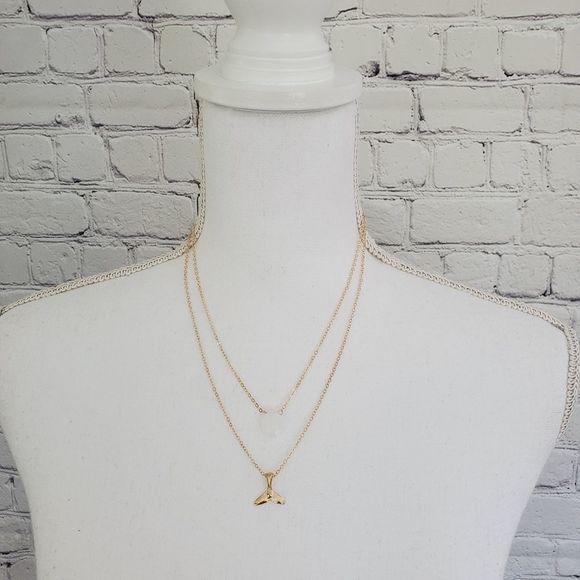 Mermaid & Crystal Multi Layer Gold Necklace NWT - Picture 5 of 5